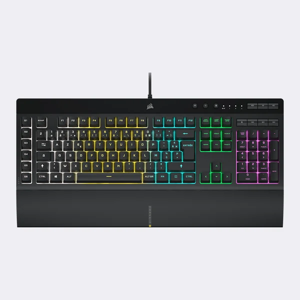 Clavier gaming Corsair noir AZERTY avec repose-poignet et touches macro