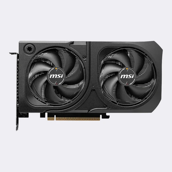 Carte graphique MSI noire à deux ventilateurs, format allongé