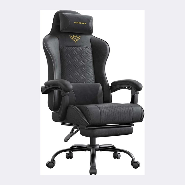 Chaise gaming SONGMICS noire et grise avec repose-pieds déployé