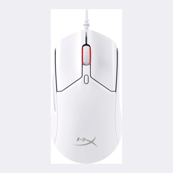 Souris gaming HyperX blanche filaire, molette rouge